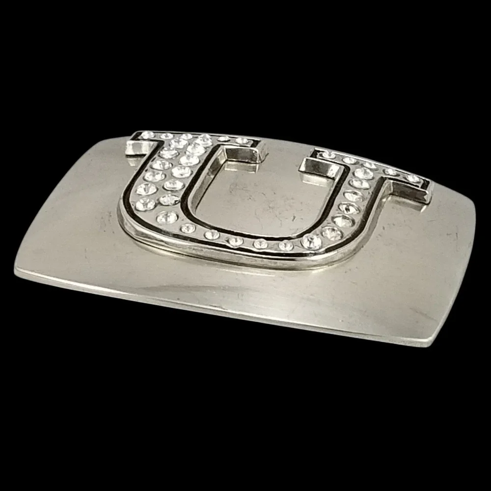Rhinestone‎ Initial U Belt Buckle Silver Tone Western Fashion Accessory